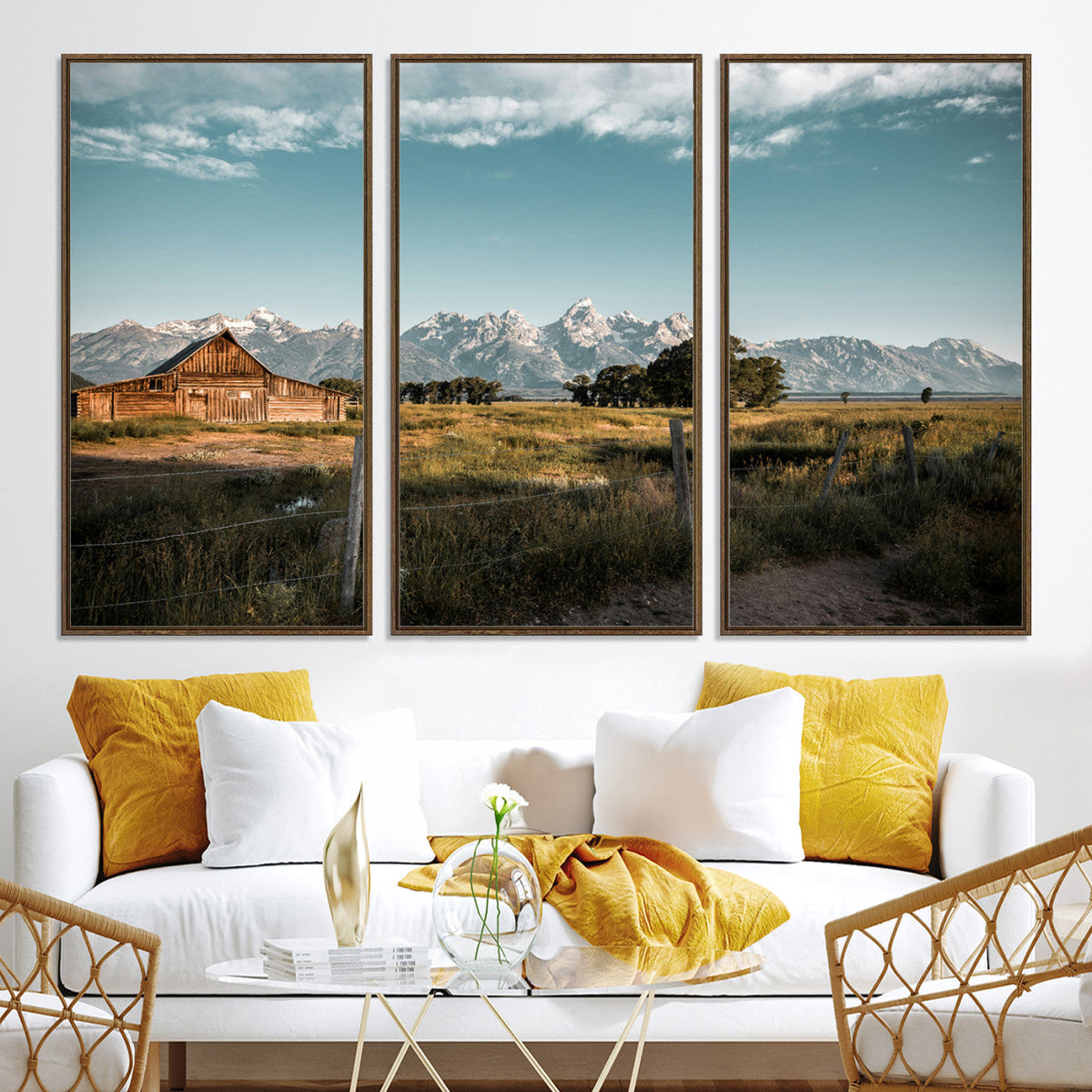 Rustic Farmhouse Wall Art Canvas Print, Teton Range Mormon Row Barn