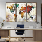 Watercolor World Map Canvas Print | Framed Travel Map Wall Art for Couples
