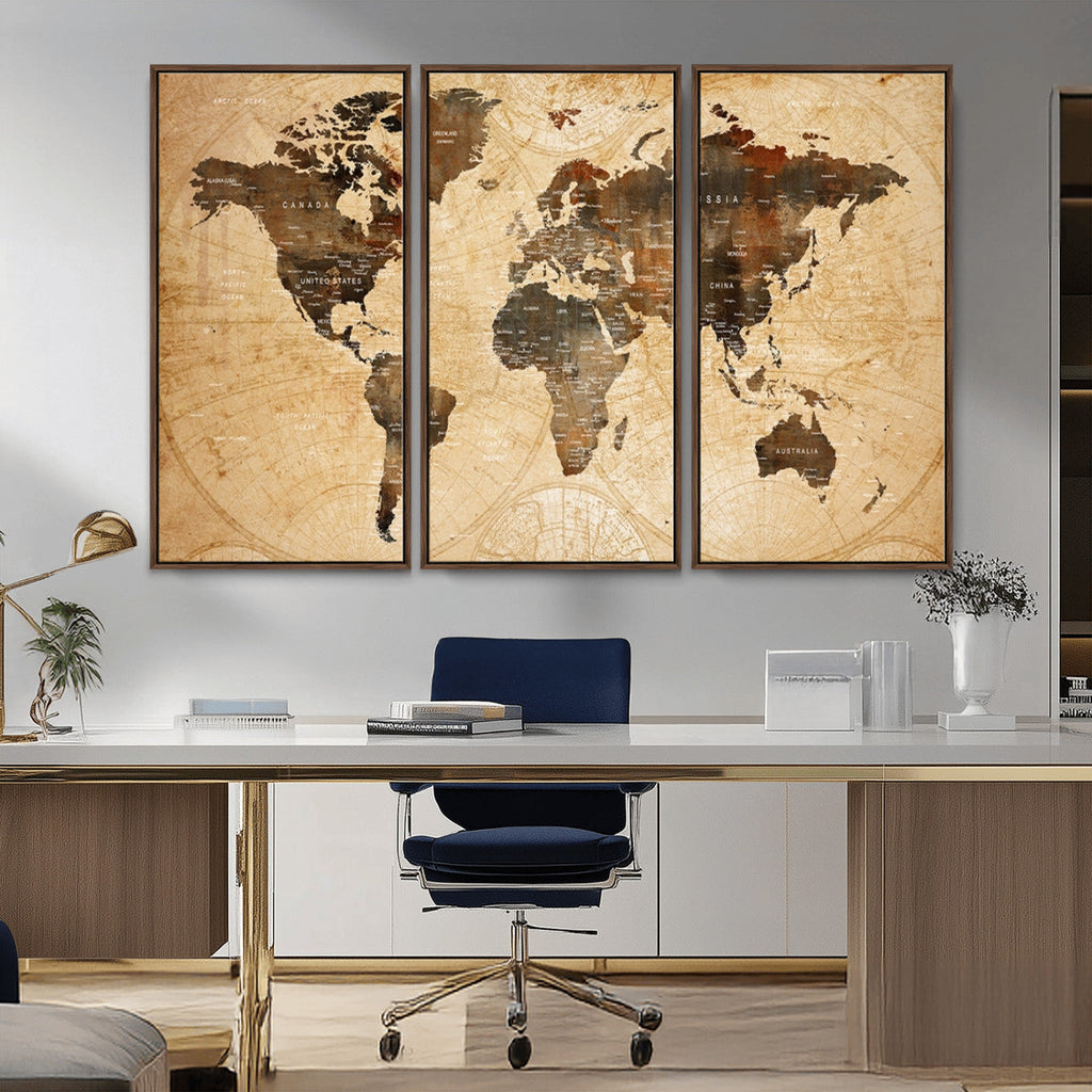 Push Pin World Map Canvas Print | Framed Travel Tracker Wall Art