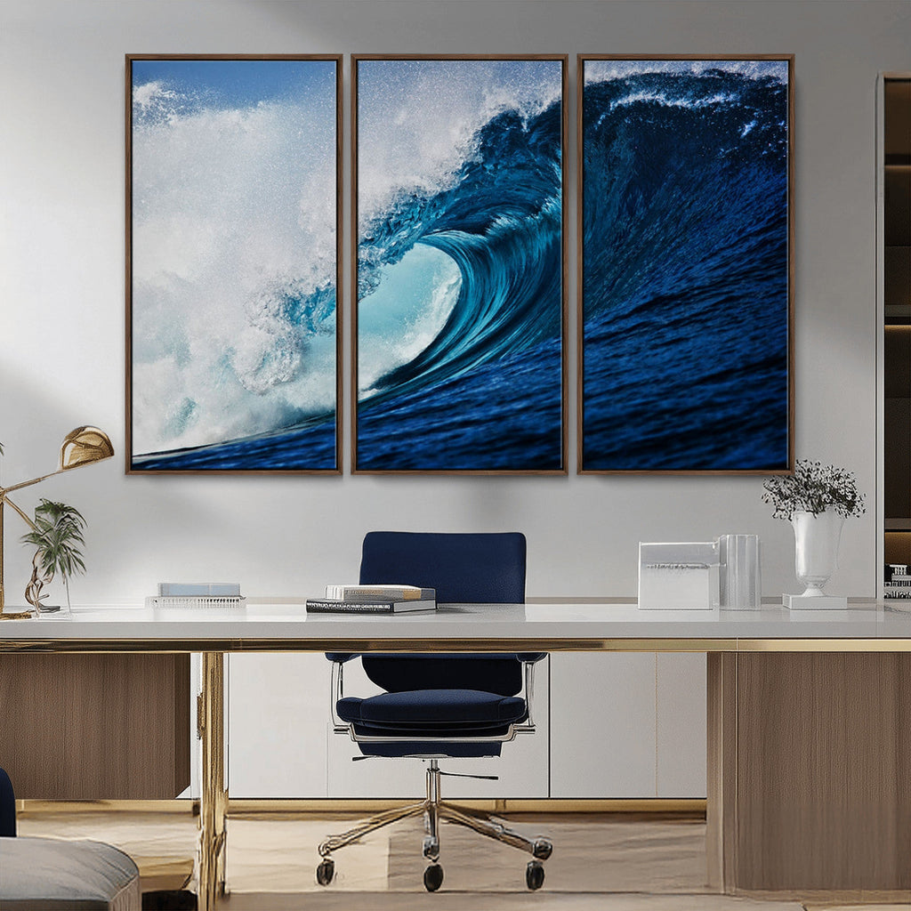 Ocean Wave at Sunset Canvas Art, Large Wall Print of Vibrant Water Waves