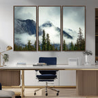 Mountain Mist Canvas Wall Art Print | 3-Panel Foggy Forest and Mountain Landscape