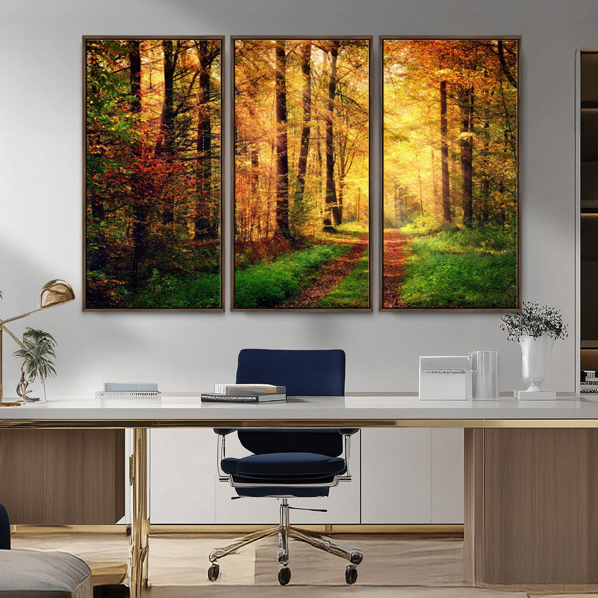 Sunlight Through Trees Wall Art Canvas Print | Autumn Forest Wall Art