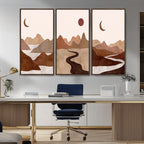 Boho Wall Art Canvas Print Set | Mid-Century Bohemian Wall Artwork, Boho Neutral
