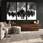 Bison Herd in Snow Wall Art Canvas Print | Rustic Western Bison Wall Art for Living Room and Farmhouse Decor