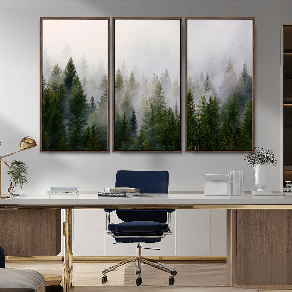 Forest Wall Art Canvas Print | Foggy Forest Wall Art | Pine Wood Forest Print