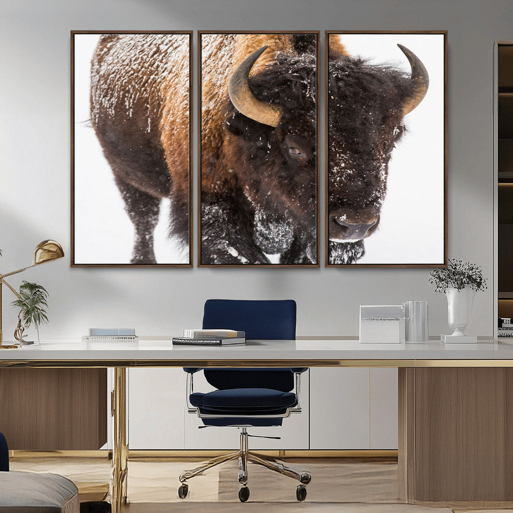Bison Wall Art Canvas Print For Farmhouse, Wild Animal Wall Art