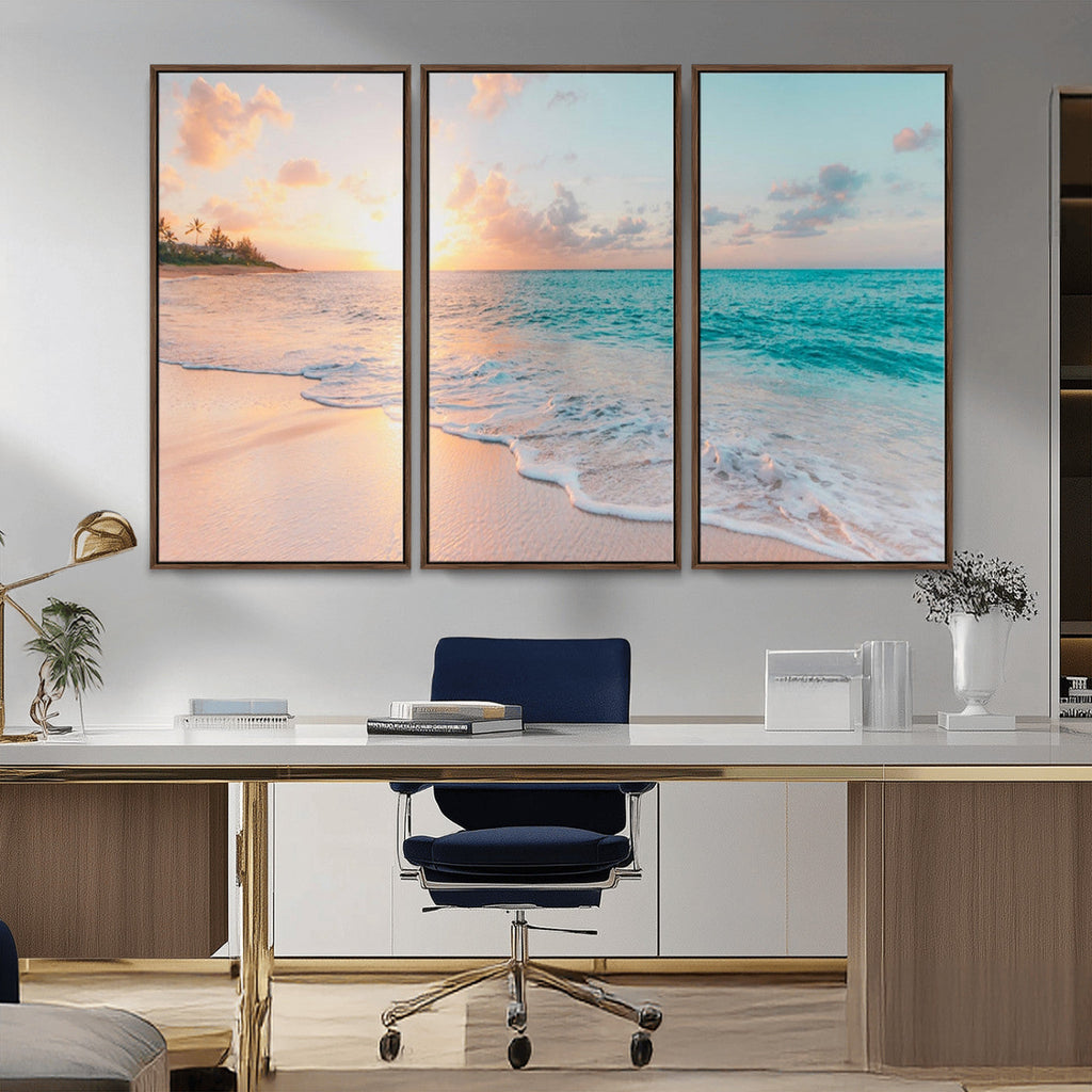 Beach Wall Art, Stunning Ocean Sunset Canvas Print with Coastal Design for Relaxing Home Decor