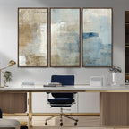 Abstract Blue and Beige Wall Art, Modern Minimalist Canvas Print Set