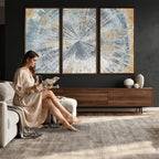 Radiant Abstract Wood Rings Canvas Art, Modern Triptych Wall Decor for Living Room or Office