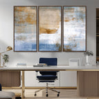 Blue Multi Panel Abstract Wall Art Canvas, Abstract Blue and Gold Canvas Print