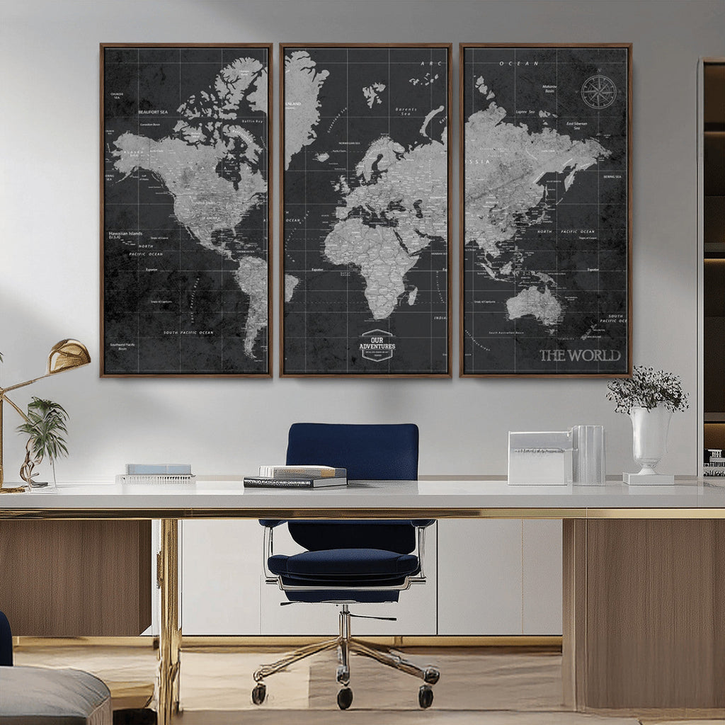World Map Canvas Print, Detailed Map of the World Wall Art for Home or Office