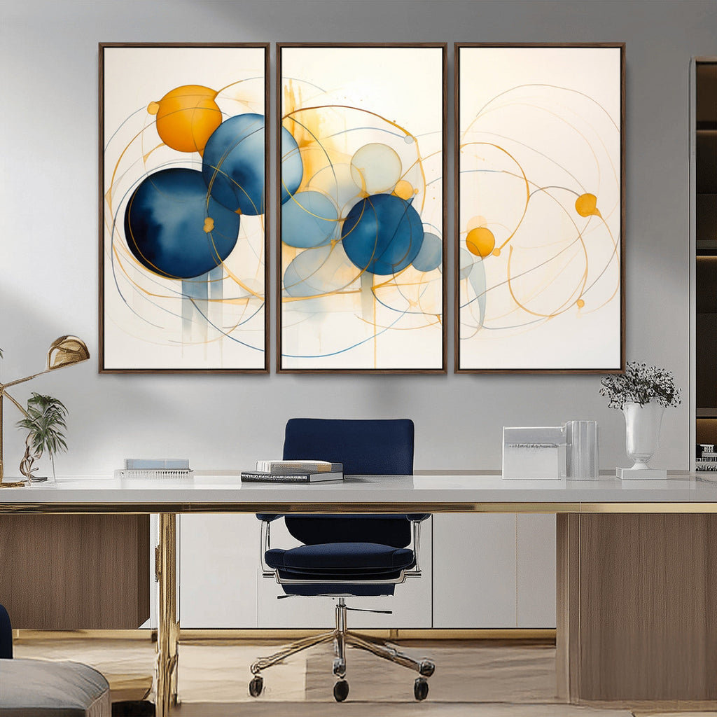 Geometric Blue Orange Abstract Wall Art Canvas, Geometric Blue Orange Canvas Print