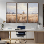 Golden Fields Wall Art Print Canvas | Serene Minimalist Landscape for Farmhouse Decor