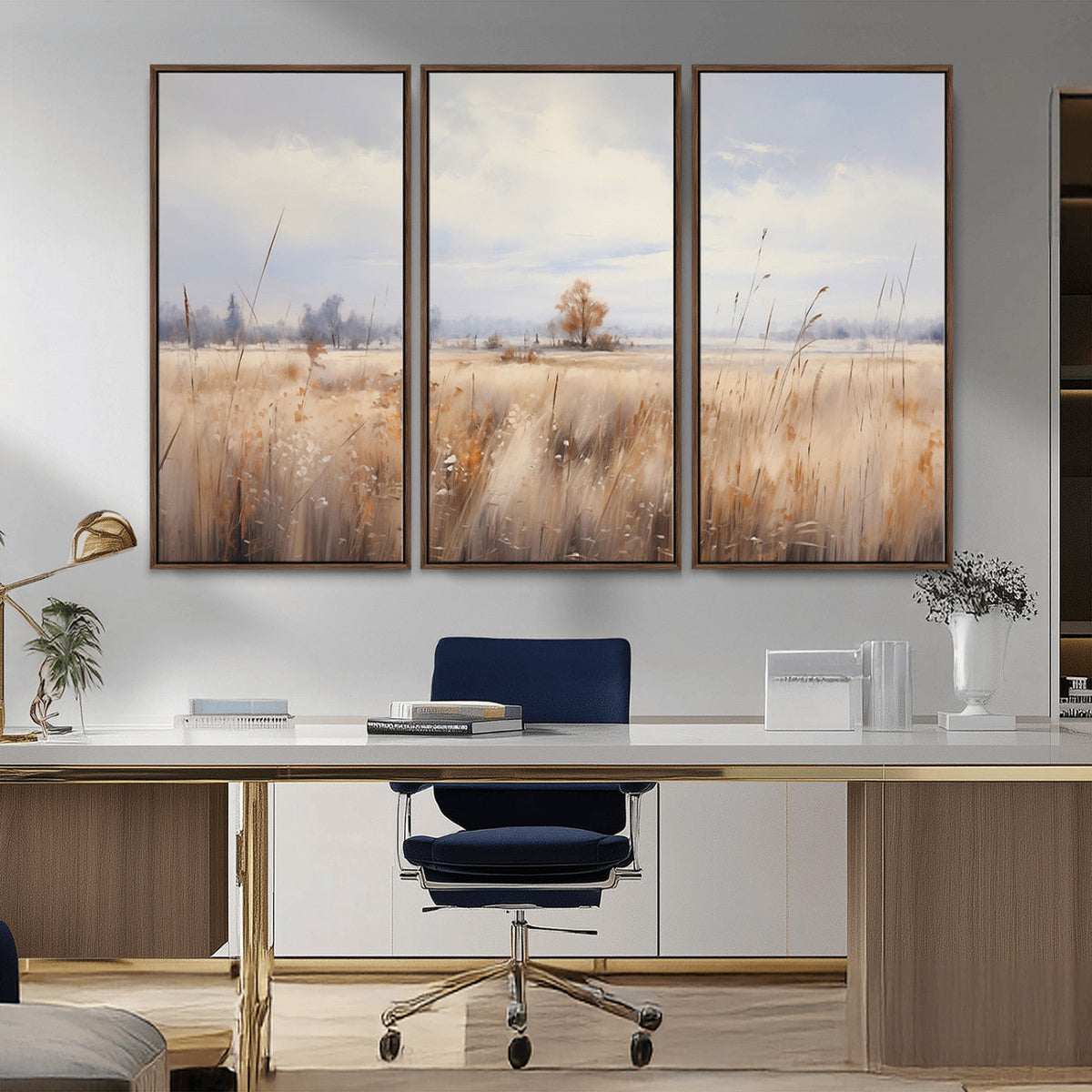 Golden Fields Wall Art Print Canvas | Serene Minimalist Landscape for Farmhouse Decor