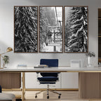 Winter Ski Lift Black and White Canvas Wall Art | Alpine Escape in Minimalist Style