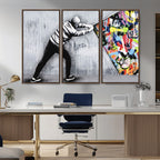 Banksy Art Behind the Curtain Street Wall Art Canvas Print | Urban Graffiti Style Wall Decor
