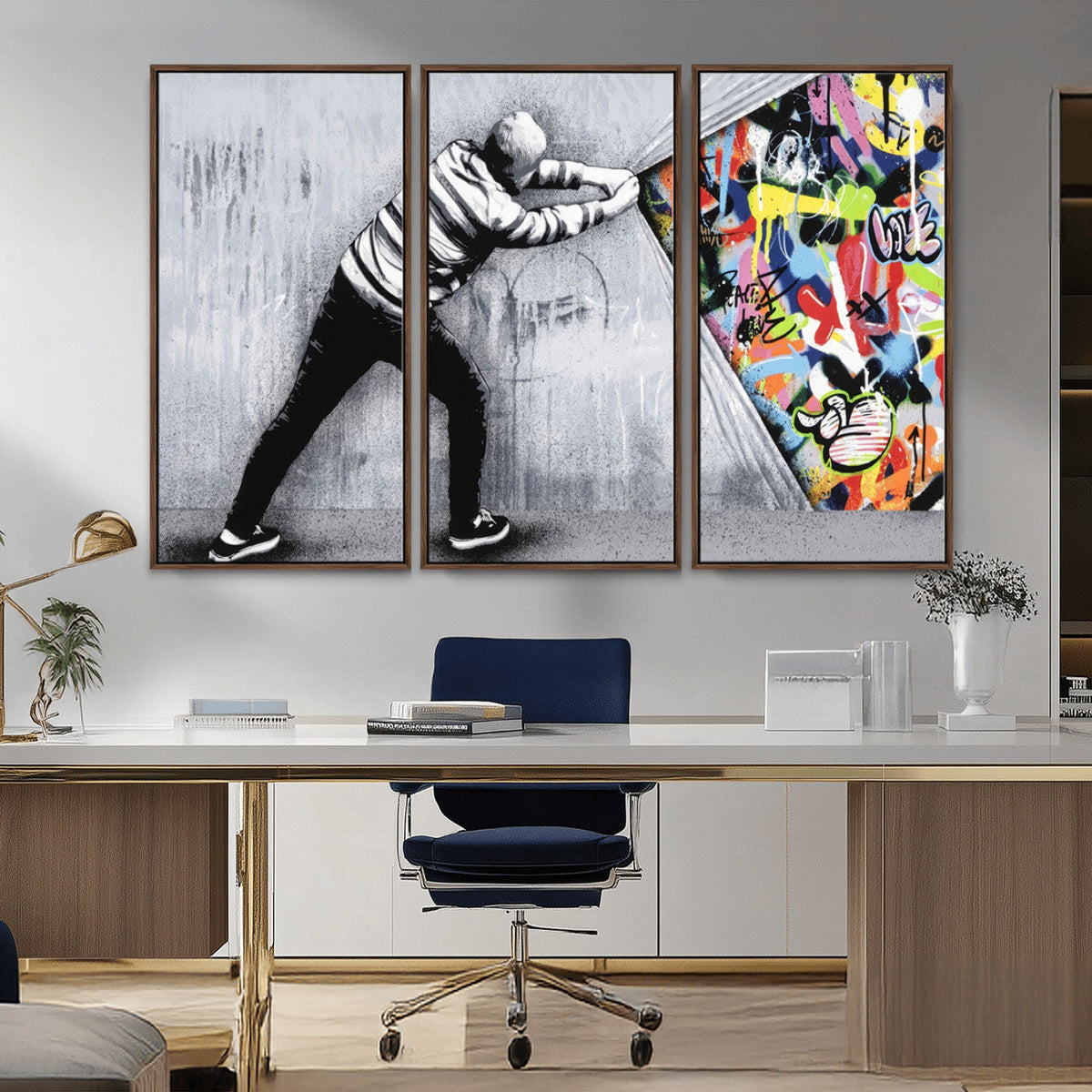 Banksy Art Behind the Curtain Street Wall Art Canvas Print | Urban Graffiti Style Wall Decor