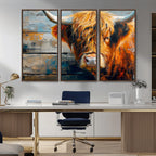 Highland Cow Abstract Canvas Wall Art, Bold Farmhouse Decor