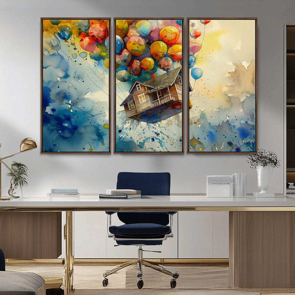 UP-Inspired Floating House with Balloons Canvas Art | Colorful Wall Decor