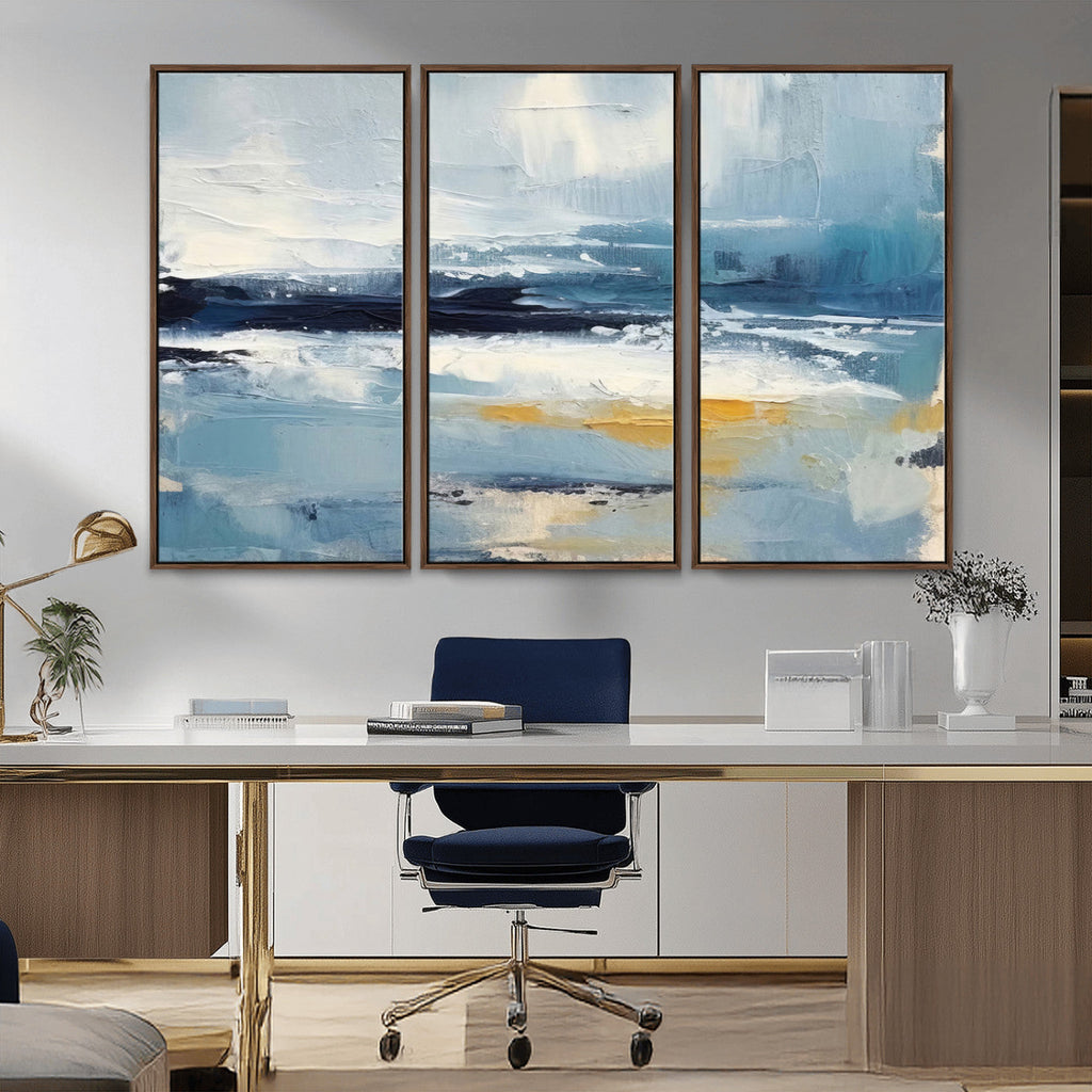 Abstract Ocean Canvas Wall Art - Coastal Blue and Gold