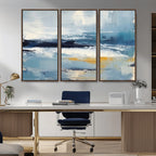 Abstract Ocean Canvas Wall Art - Coastal Blue and Gold