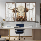 Rustic Longhorn Bull Wall Art Canvas Set