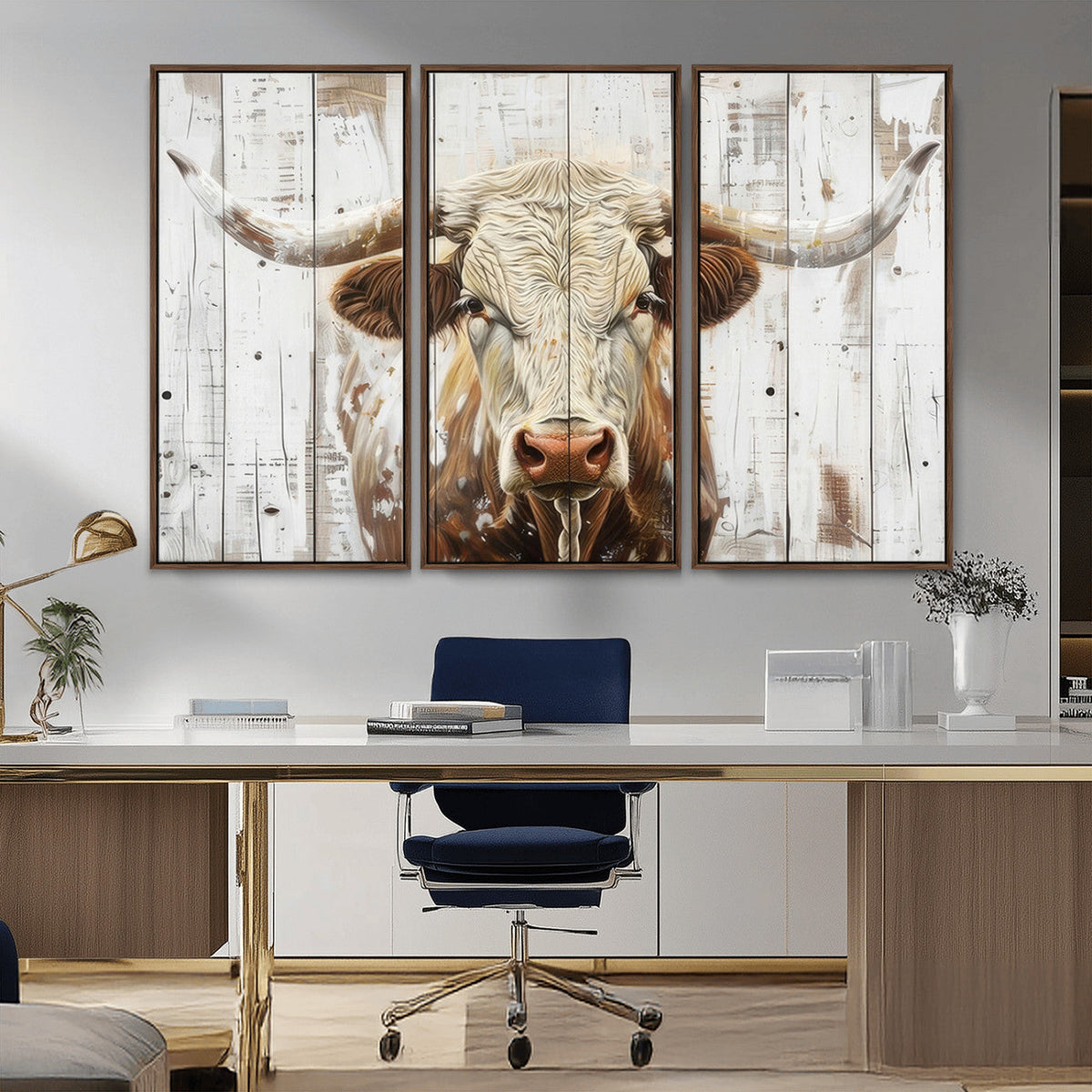Rustic Longhorn Bull Wall Art Canvas Set