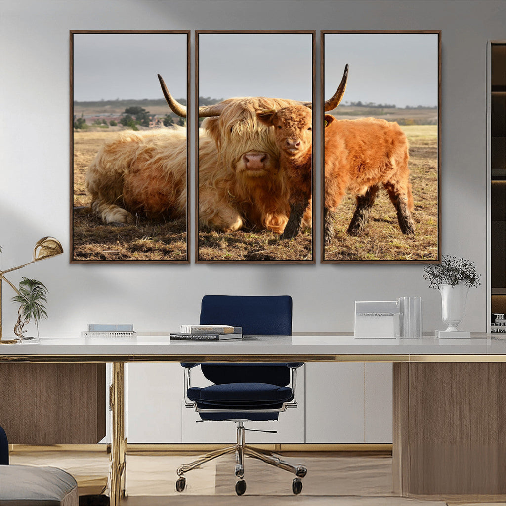 Highland Cow Canvas Wall Art Animal Print for Farm House Decor