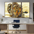 Blue-Eyed Leopard Canvas Wall Art, Framed Animal Print, Fierce and Bold Decor for Living Rooms