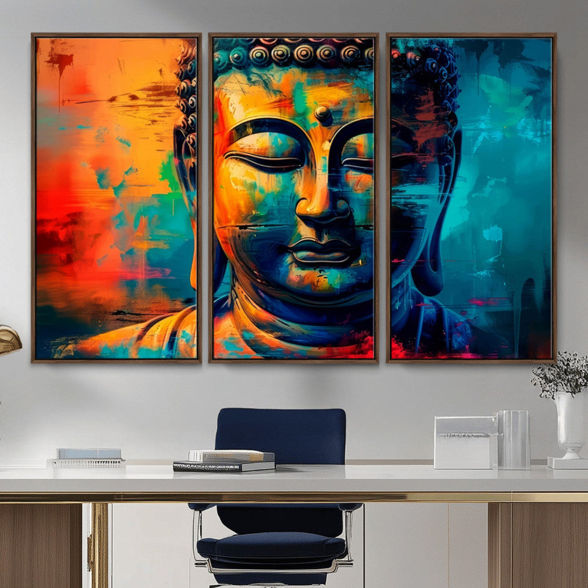 Colorful Buddha Wall Art | Framed Abstract Portrait Canvas