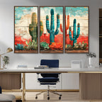 Colorful Cacti Wall Art | Framed Vibrant Succulent Canvas