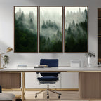 Misty Forest Wall Art | Tranquil Green Woodland Canvas Print