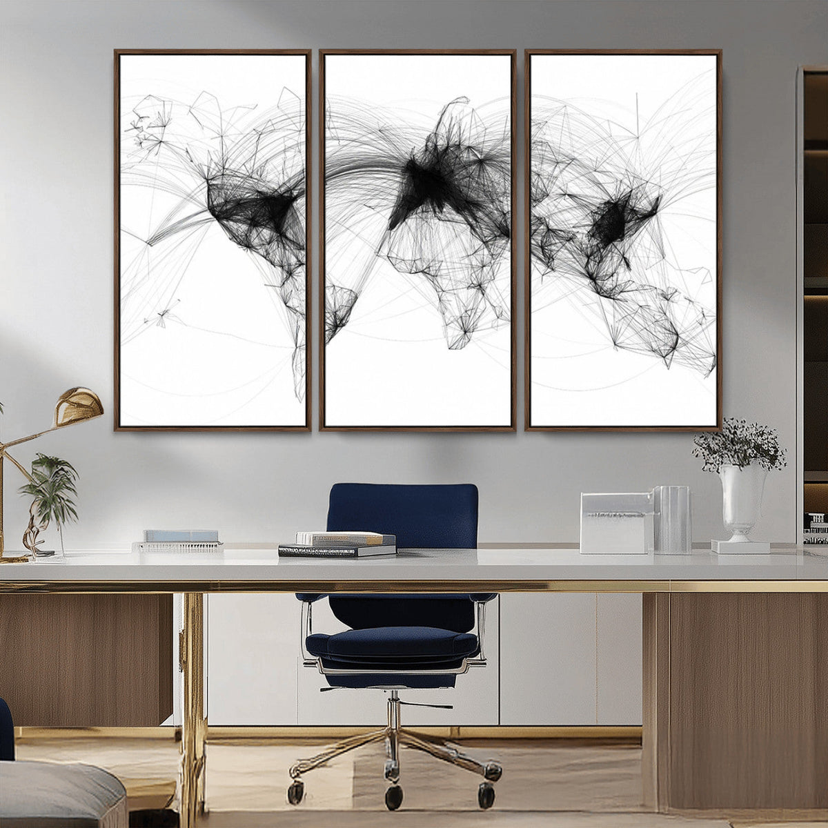 Abstract World Map Wall Art | Framed Geometric Line Canvas