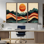Mountain Triptych Wall Art Canvas Print | Western Boho Pine Tree Nature Print