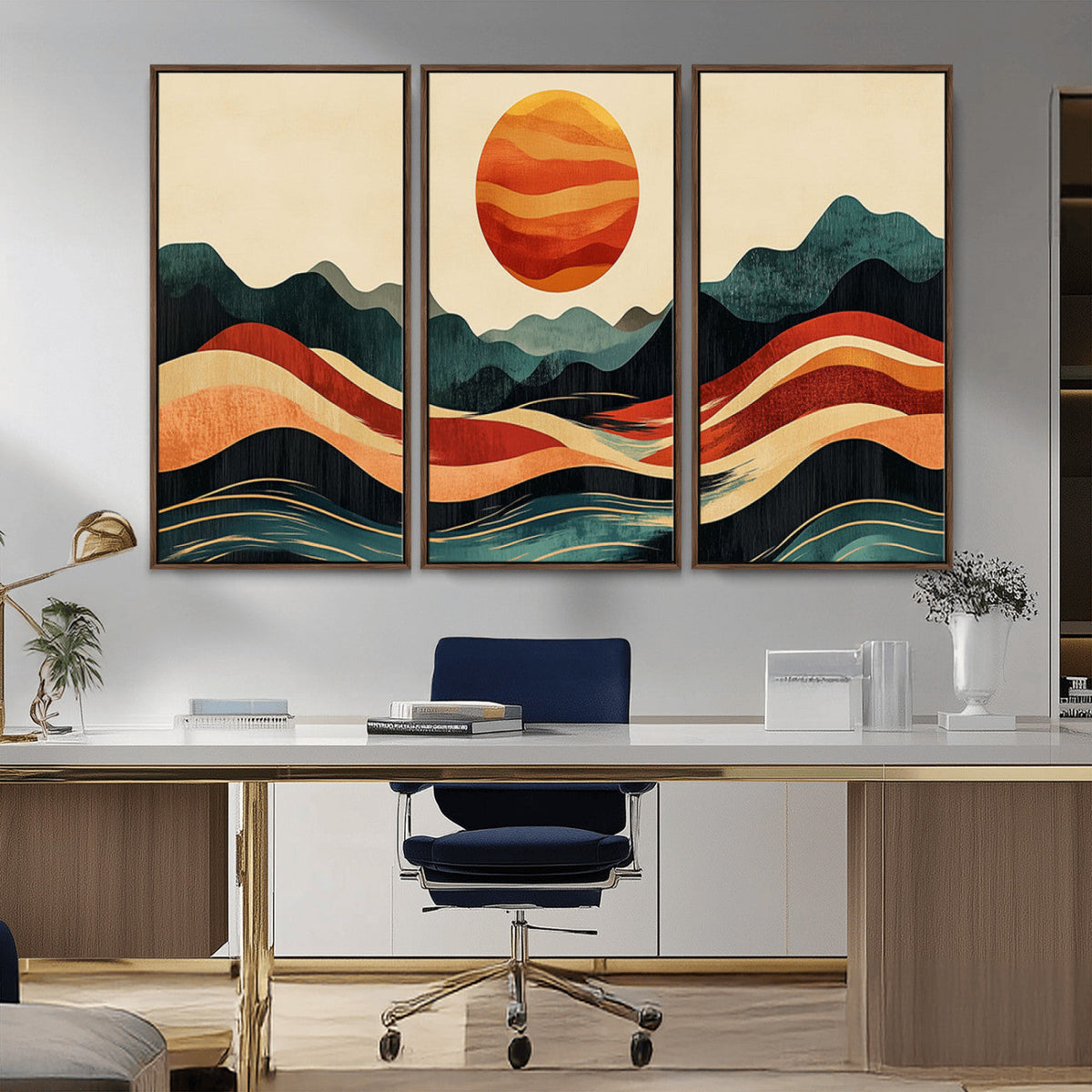 Mountain Triptych Wall Art Canvas Print | Western Boho Pine Tree Nature Print