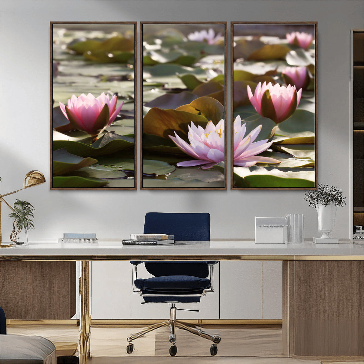 Lotus Flower Wall Art Canvas Print, Water Lily Large Wall Art for Yoga Room Decor