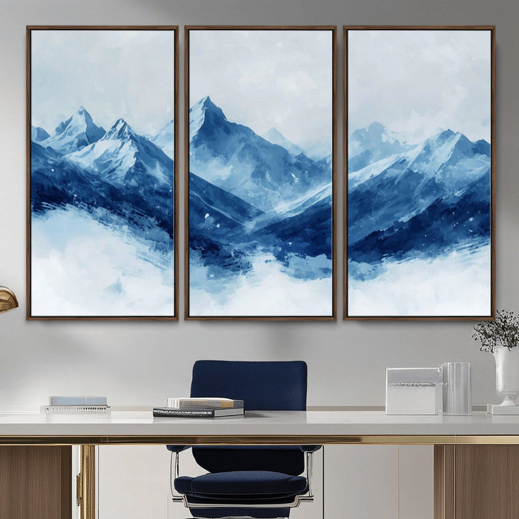 Blue Mountains Wall Art | Framed Snowy Range Canvas Artwork
