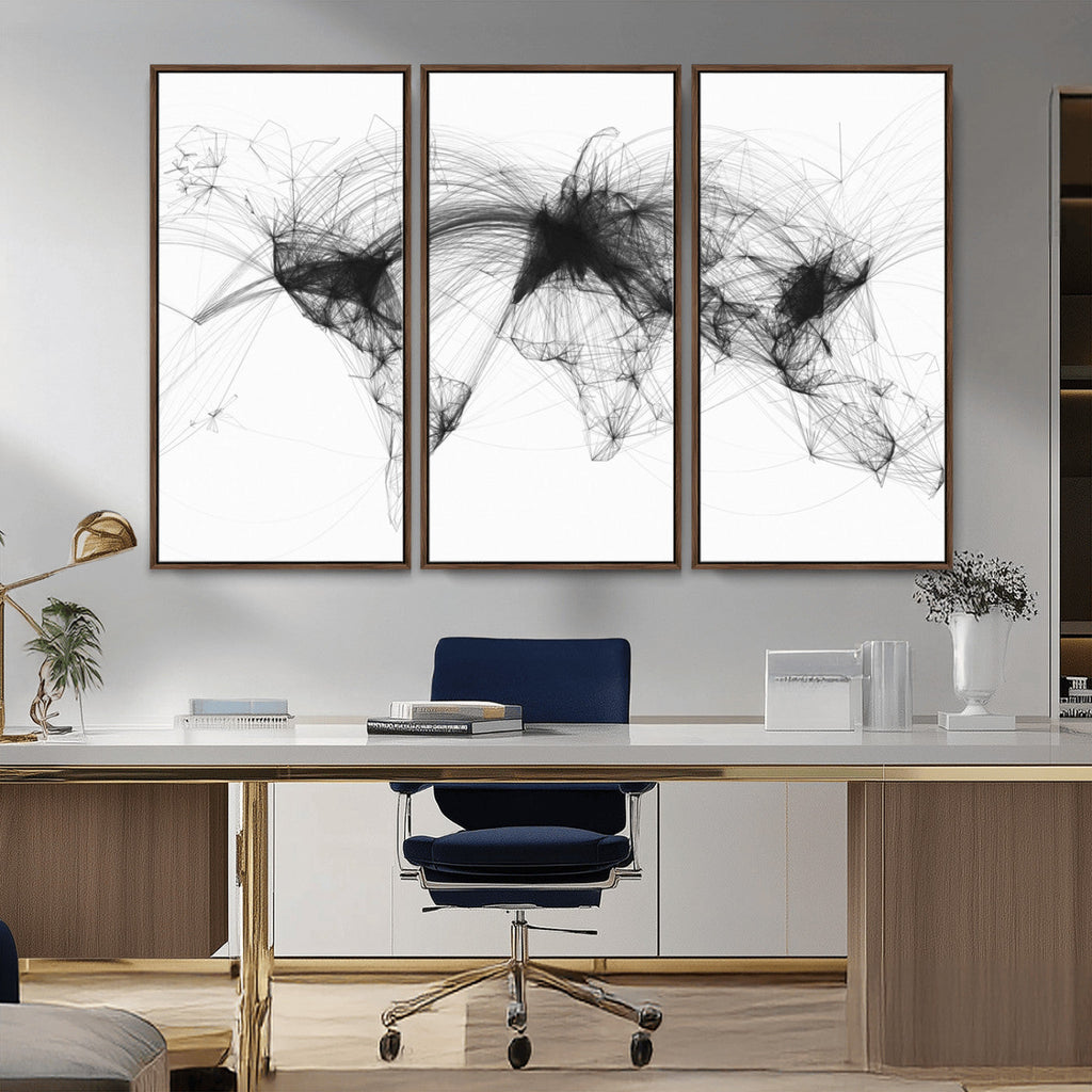 Flight Routes Air Traffic Map Canvas Wall Art, World Flight Routes Print