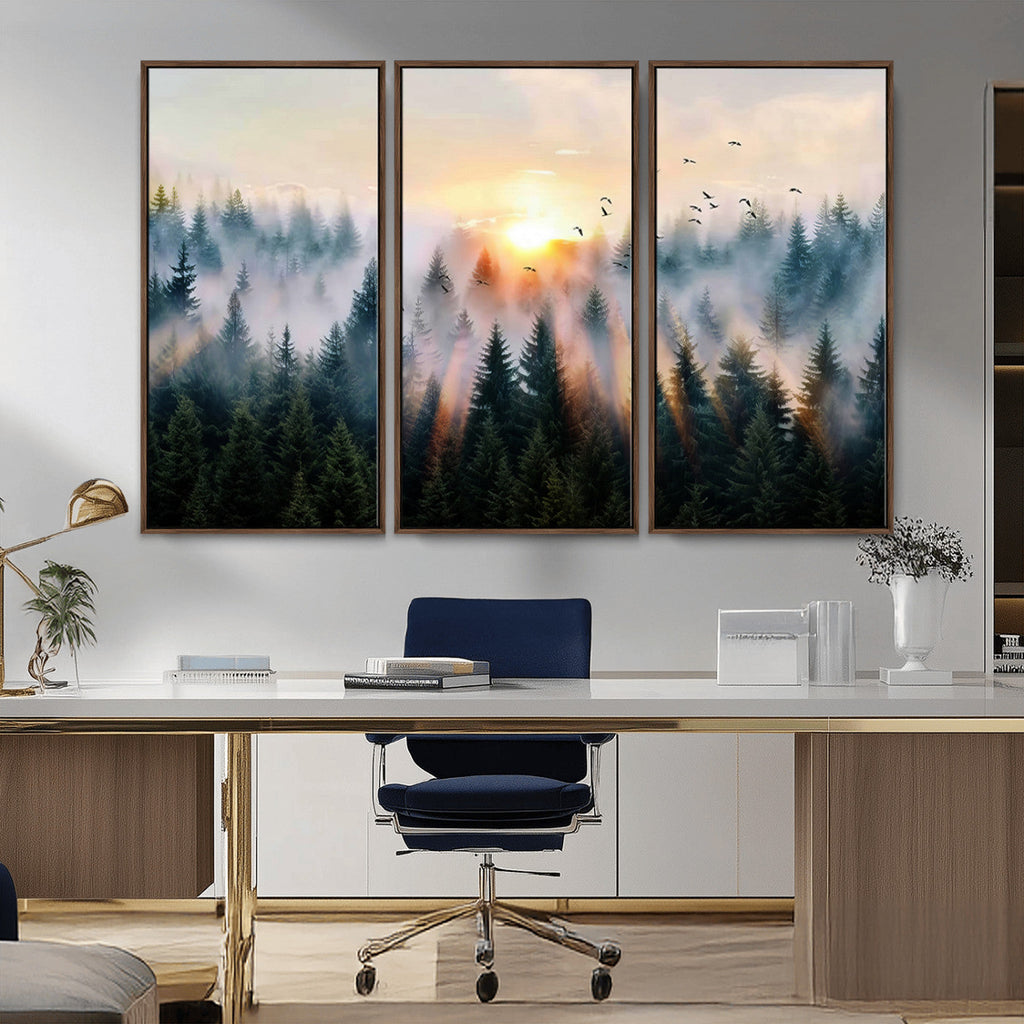 Abstract Forest Wall Art, Serene Nature Canvas Print with Misty Forest Design for Modern Home Decor