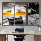 Yellow Rowboat Wall Art | Framed Tropical Shoreline Canvas