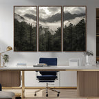 Moody Forest Wall Art | Framed Mountain Fog Canvas Artwork