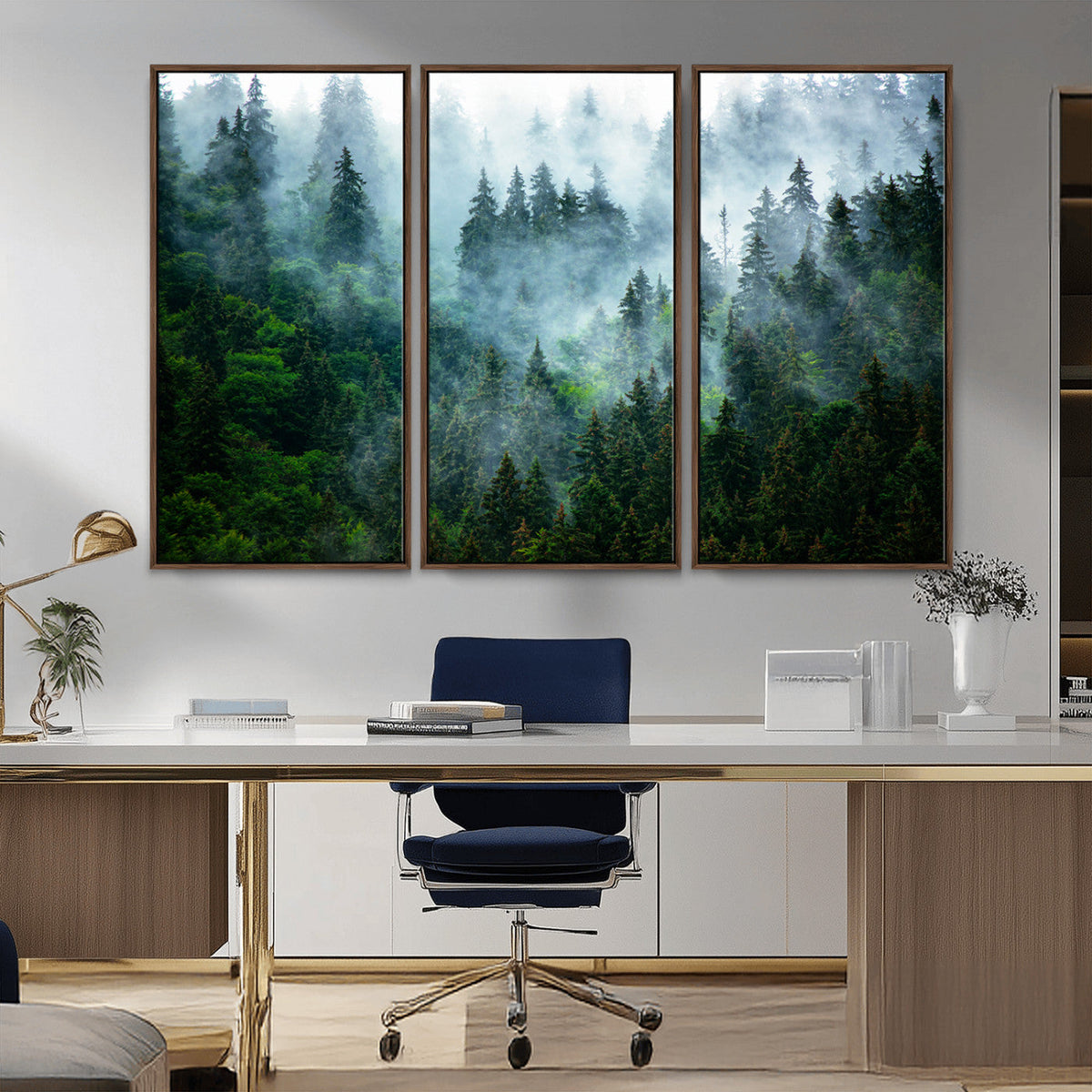 Misty Forest Wall Art Canvas Print | Framed Foggy Mountain Landscape