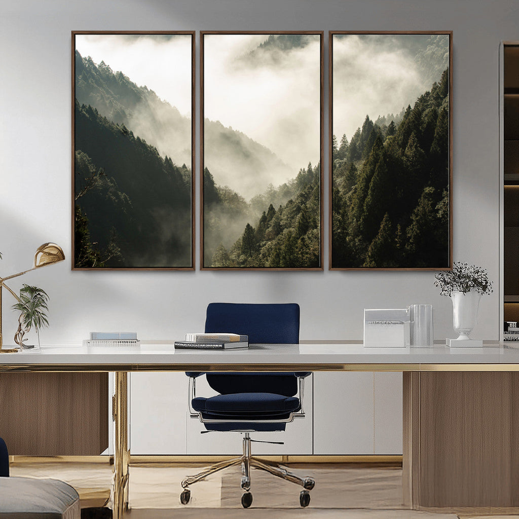 Misty Valley Wall Art: Foggy Forest Canvas Print
