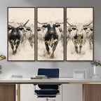 Texas Longhorn Wall Art | Framed Cattle Walking Canvas