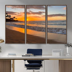 Tropical Beach Wall Art | Framed Sunset Ocean Canvas