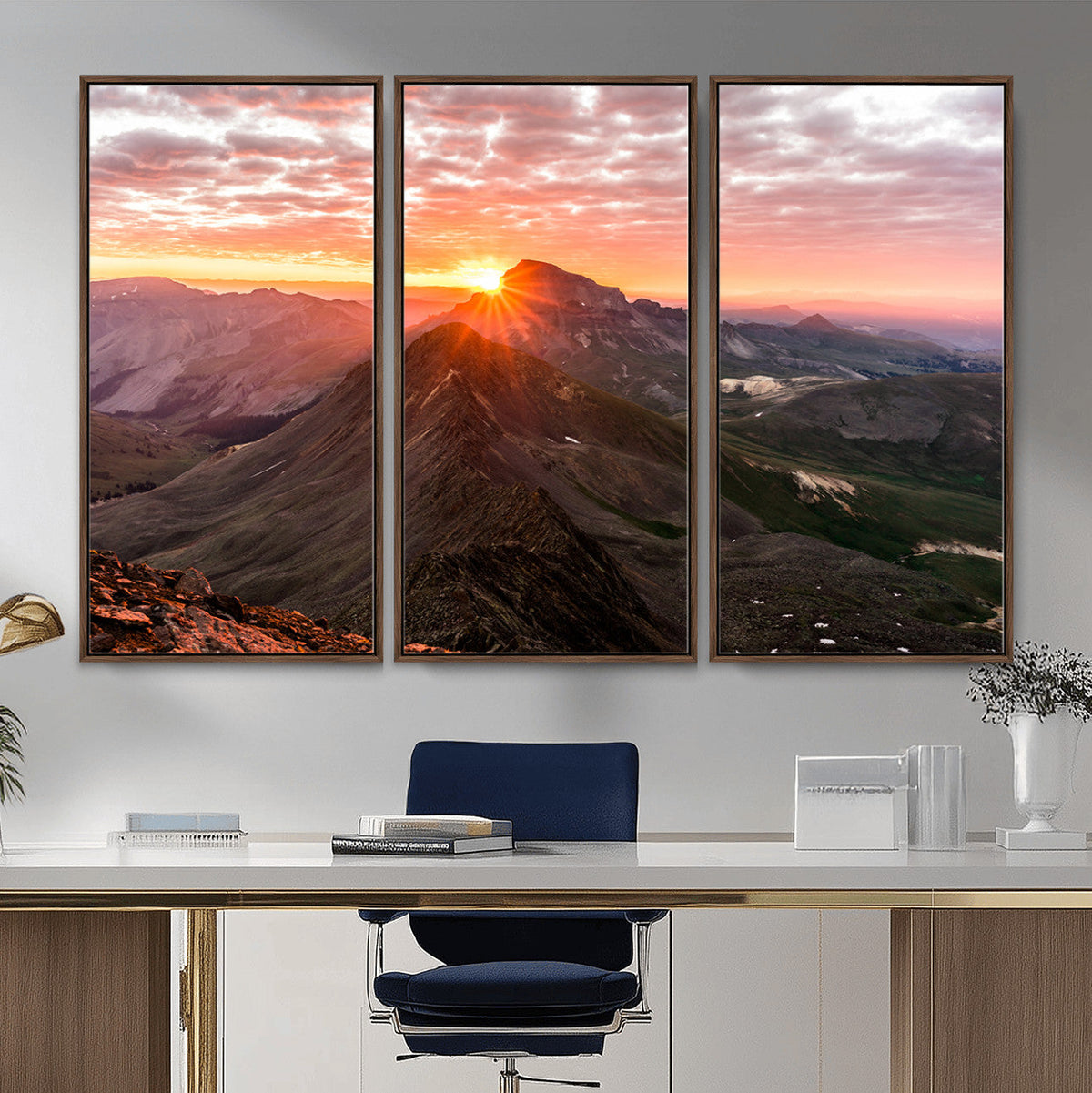 Mountain Sunrise Wall Art | Framed Alpine Ridge Canvas
