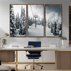 Snowy Pines Wall Art Canvas Print | Ski Lift in a Winter Forest