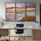 Ocean Sunset Wall Art Canvas Print | Sandy Shore and Gentle Waves
