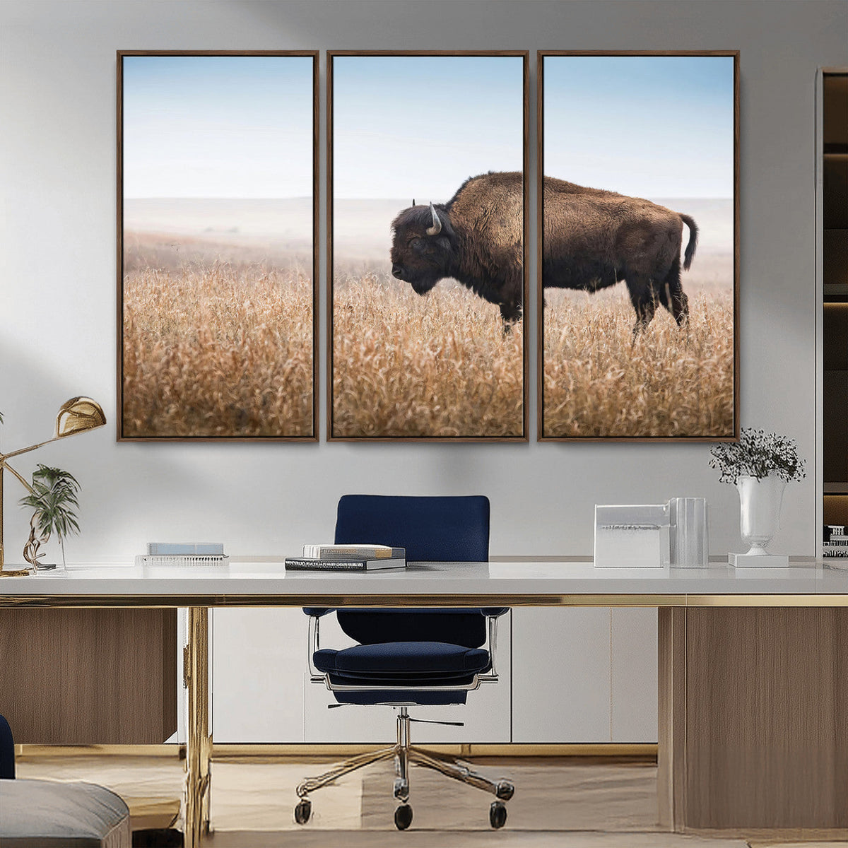 Wild Bison Wall Art | Framed Prairie Landscape Canvas