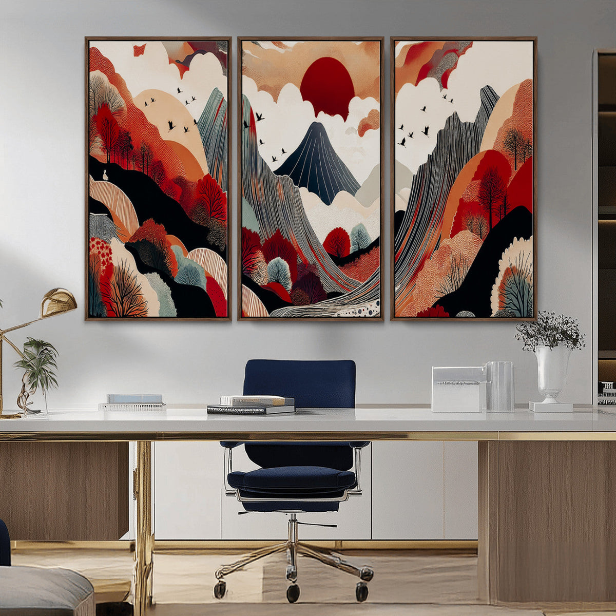 Abstract Mountain Wall Art | Framed Vibrant Landscape Canvas